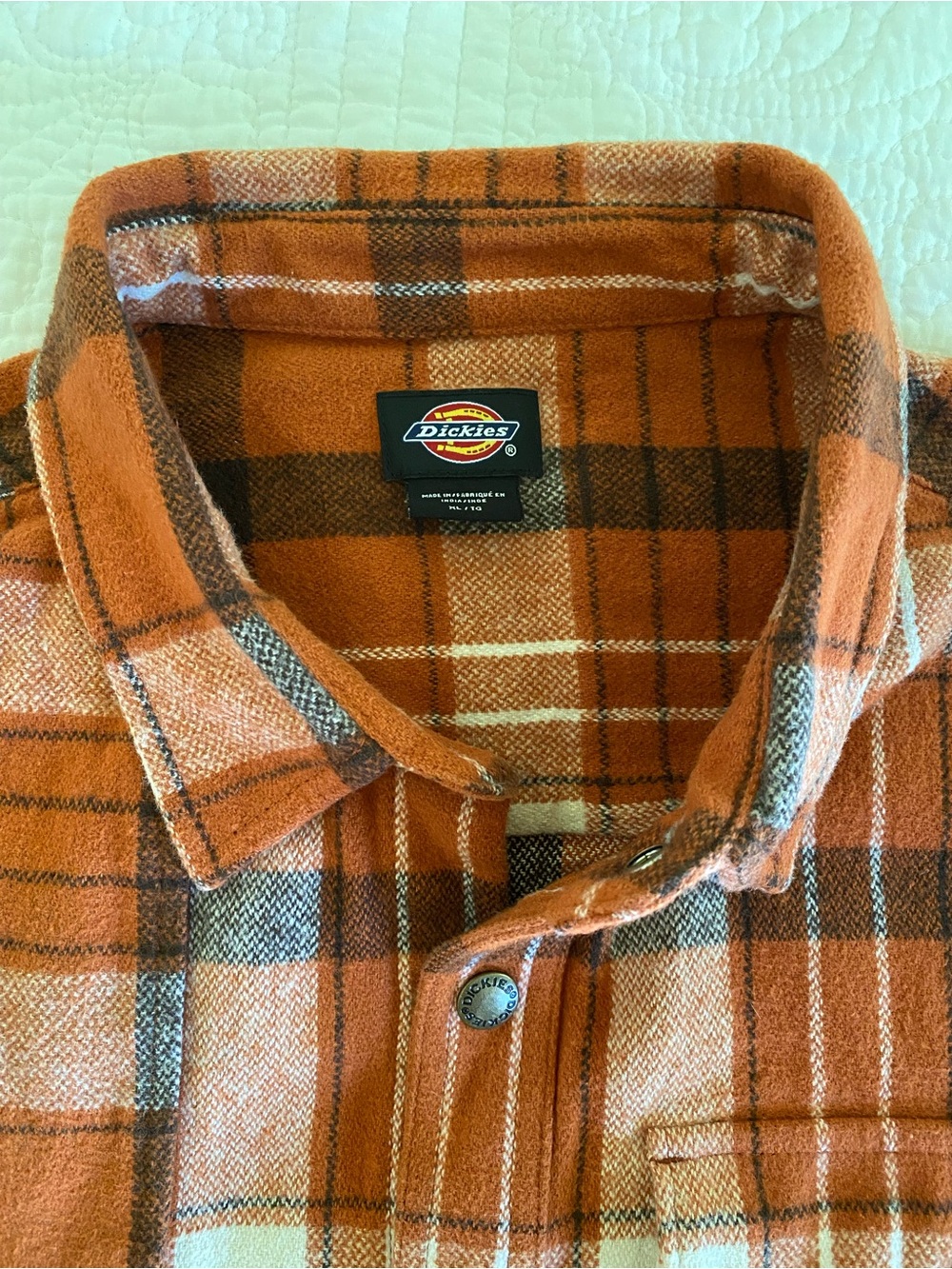 Dickies Men's Nimmons Orange and Brown Plaid Snap Front Shirt 100% Cotton